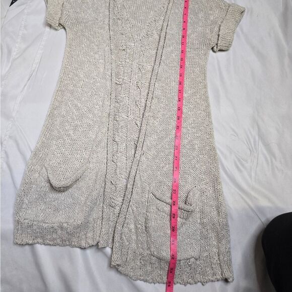 MASSIMO DUTTI neutral beige cotton linen longline short sleeve cardigan sweater - Picture 8 of 8